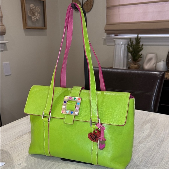 Dooney & Bourke Handbags - Vintage Rare Dooney & Bourke Vibrant Green and Pink Heart Buckle Shoulder Bag